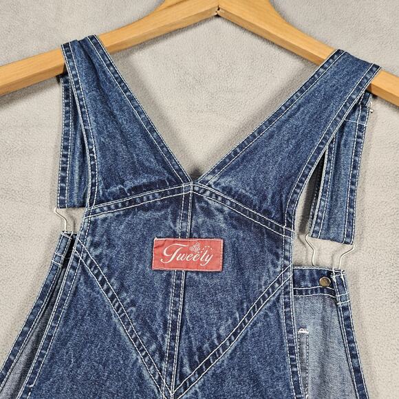 Vintage Looney Tunes Overalls Women Large Tweety Bird Blue Jean Skort Y2K 90s - Picture 8 of 12